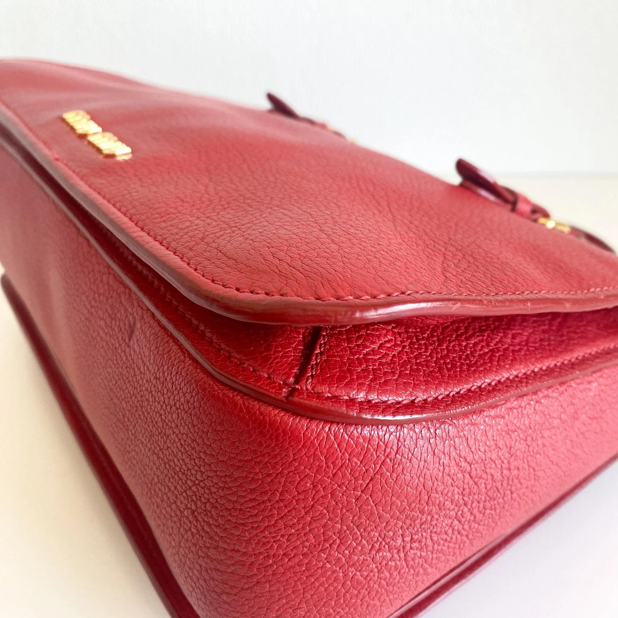 Red Leather Madras Tote