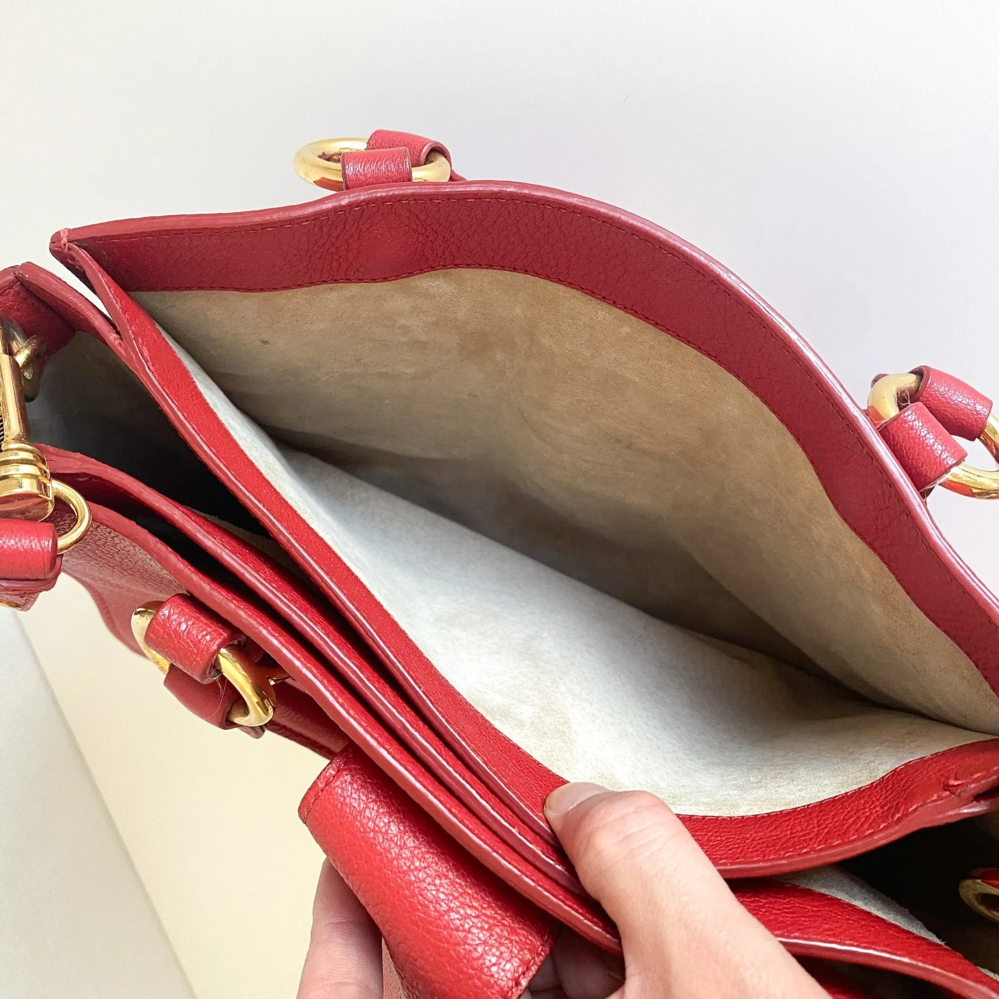 Red Leather Madras Tote