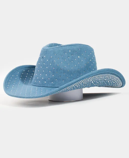 Rhinestone Studded Denim Cowboy Hat