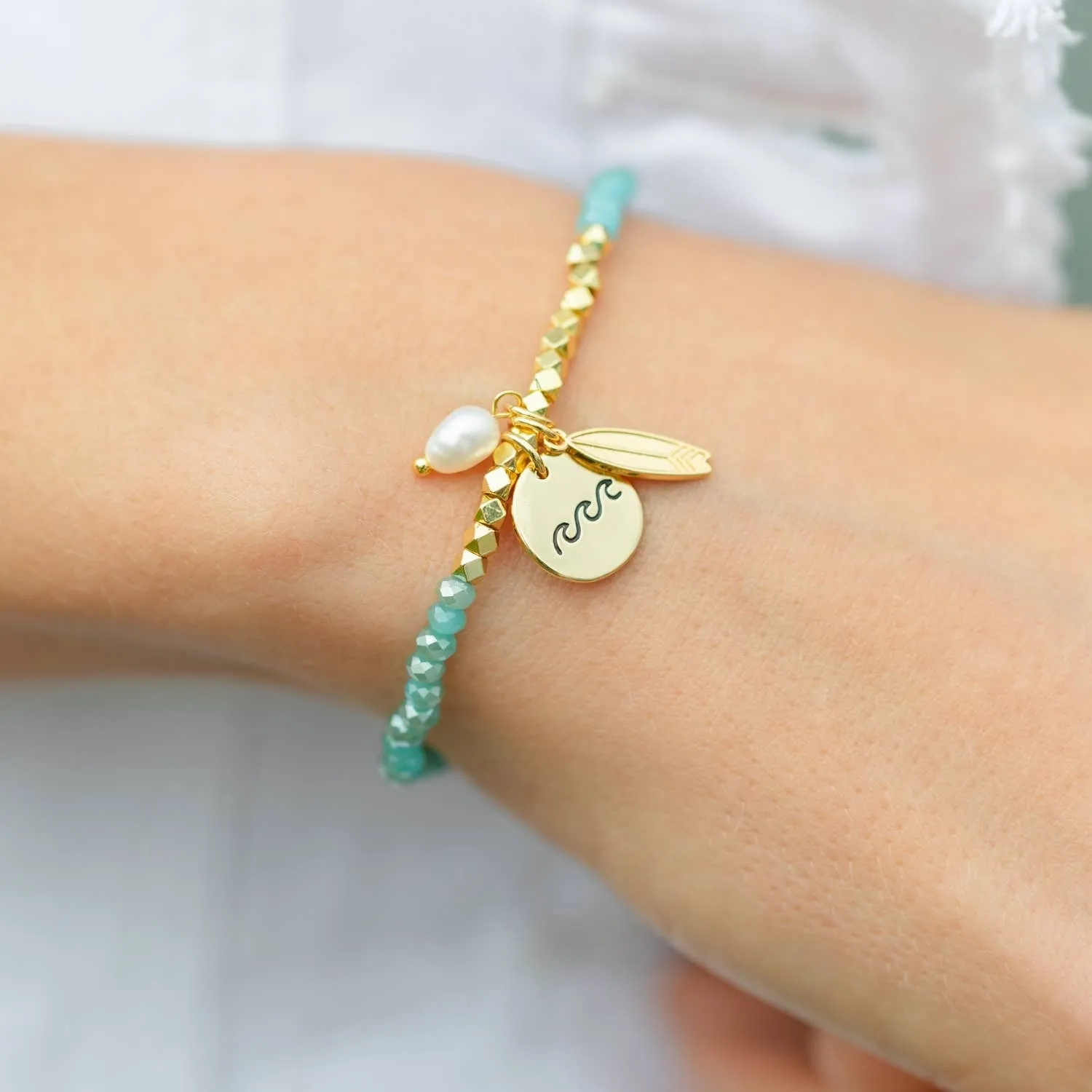 Ride The Wave Stretch Bracelet - Aqua & Gold