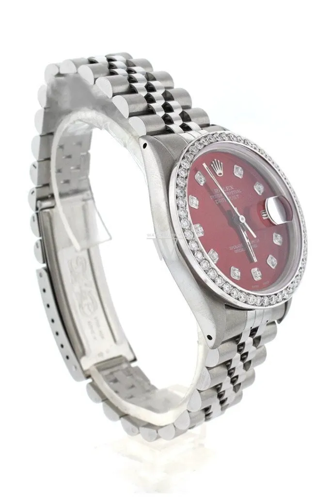 Rolex Custom Datejust 36 Red Diamond Dial Diamond Bezel Men's Watch