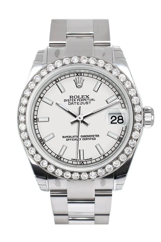 Rolex Custom Diamond Bezel Datejust 31 White Dial Oyster Ladies Watch 178240 Pre-owned