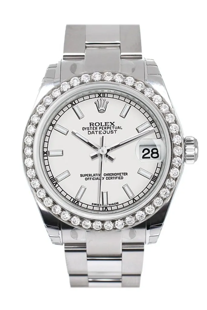Rolex Custom Diamond Bezel Datejust 31 White Dial Oyster Ladies Watch 178240 Pre-owned