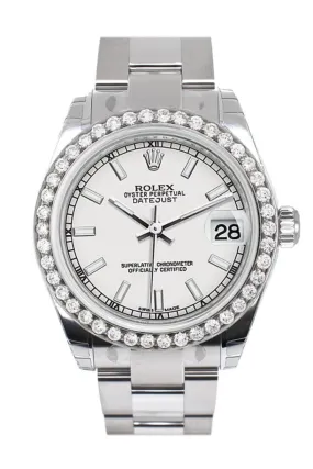 Rolex Custom Diamond Bezel Datejust 31 White Dial Oyster Ladies Watch 178240 Pre-owned