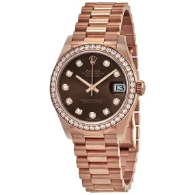 Rolex Datejust 31 Chocolate Diamond Dial Ladies 18 ct Everose Gold President Watch 278285CHDP