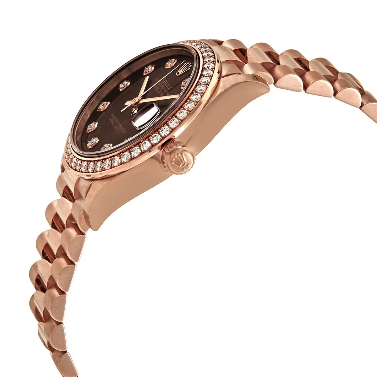 Rolex Datejust 31 Chocolate Diamond Dial Ladies 18 ct Everose Gold President Watch 278285CHDP