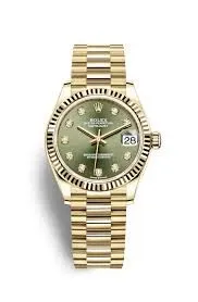 Rolex Datejust 31 Olive Green Diamond Dial Ladies 18kt Yellow Gold President Watch 278278GNDP