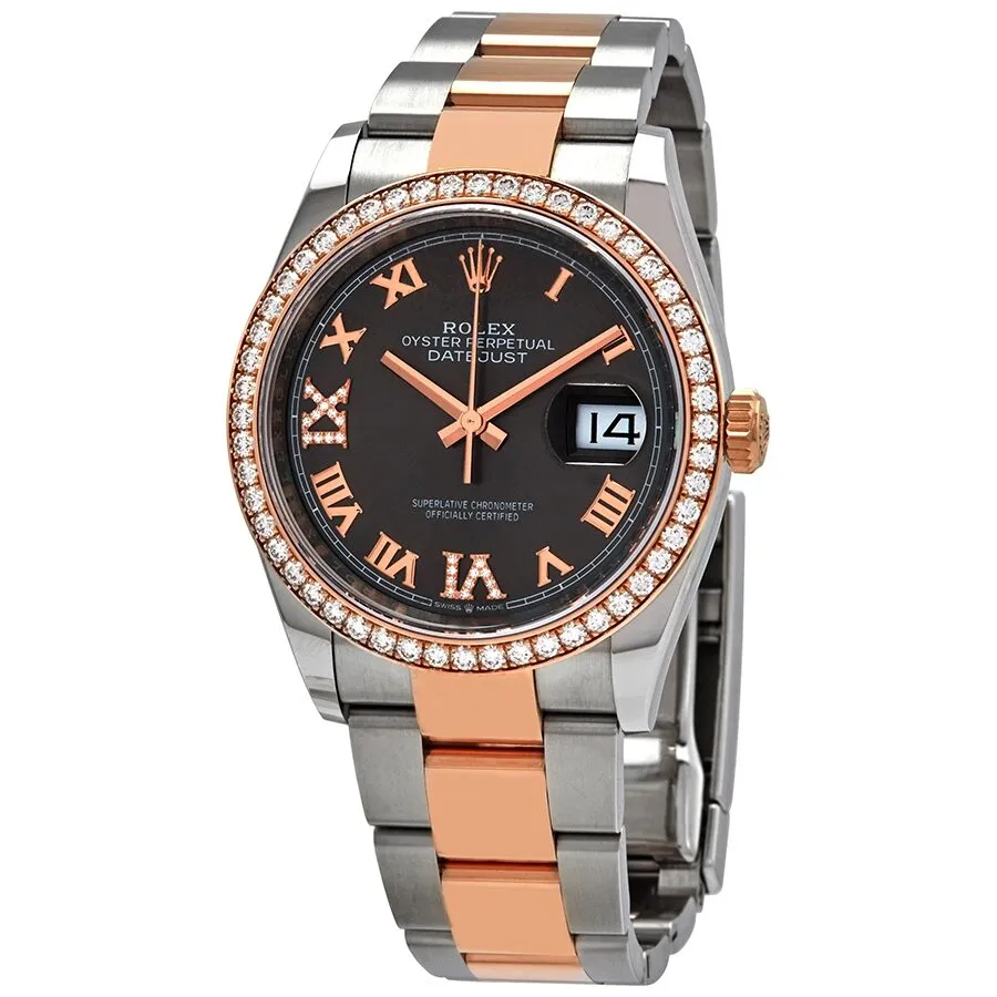 Rolex Datejust 36 Dark Rhodium Diamond Dial Automatic Men's Steel and 18k Everose Gold Oyster Watch 126281DRRDO