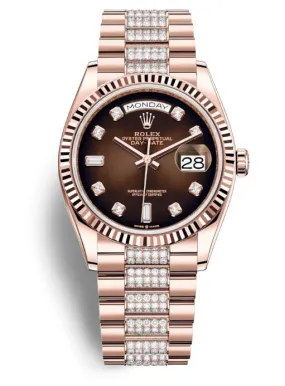 Rolex Day-Date 36 Brown Dial Automatic Diamond-Set President Watch 128235CHDDP