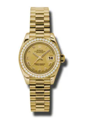 Rolex Lady-Datejust 26 Champagne Dial 18K Yellow Gold President Automatic Ladies Watch 179138CRP