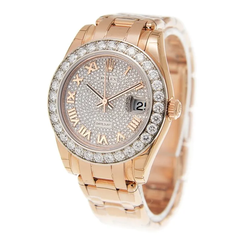 Rolex Lady-Datejust Pearlmaster Diamond Pave Dial 18K Everose Gold Automatic Ladies Watch 81285CDRPM