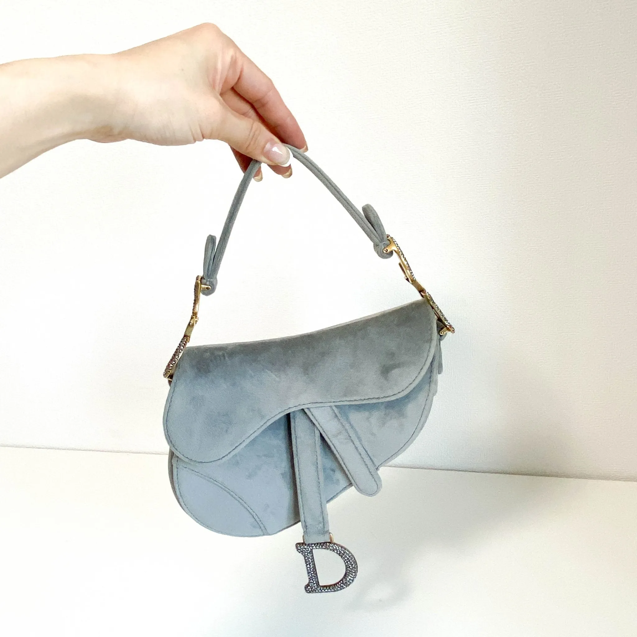 Saddle Mini Grey Suede Handle Bag