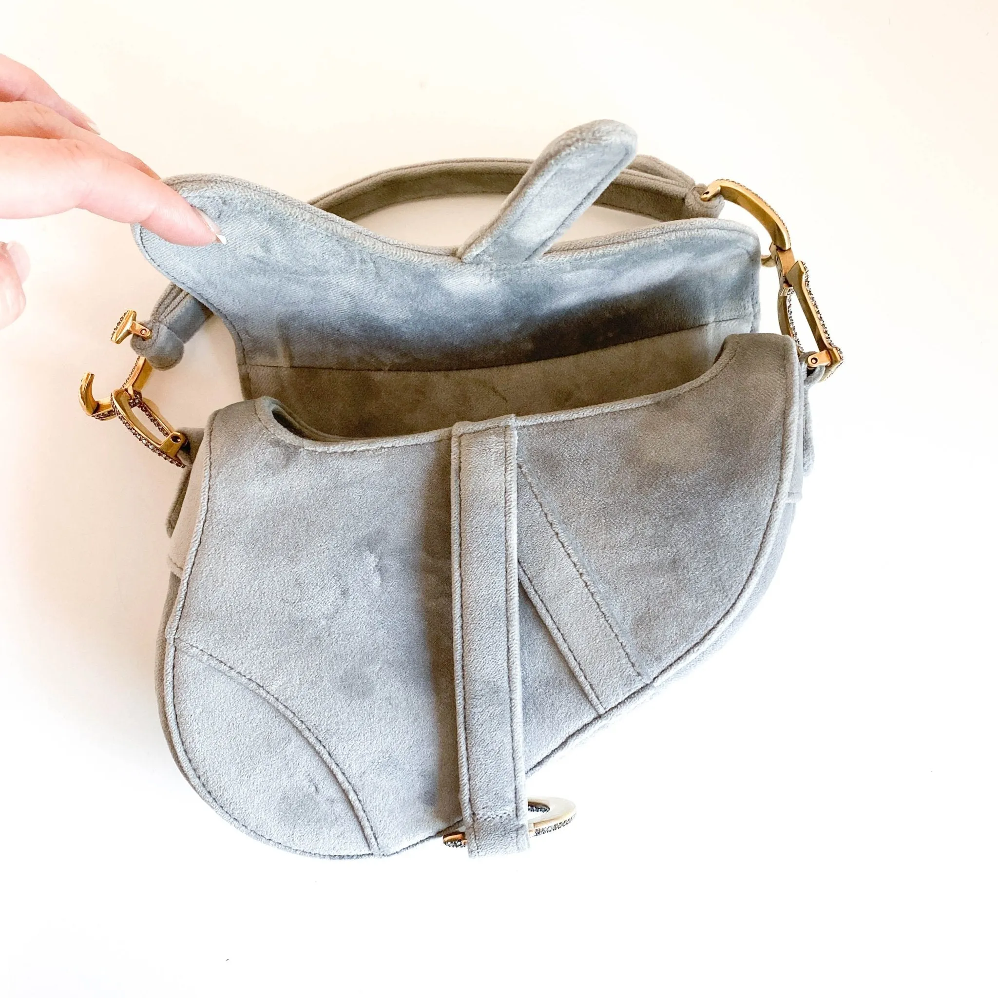 Saddle Mini Grey Suede Handle Bag