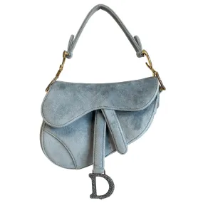 Saddle Mini Grey Suede Handle Bag