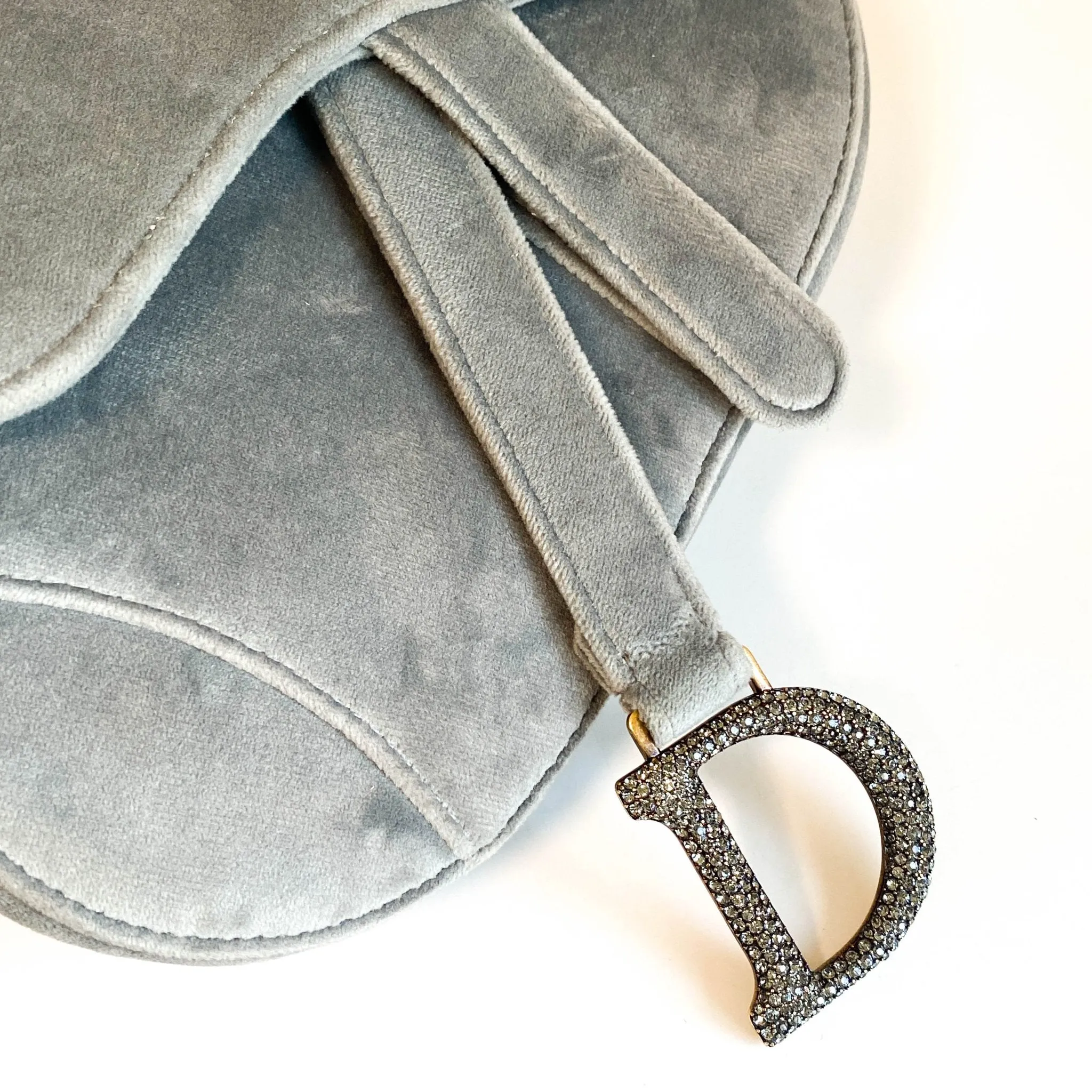 Saddle Mini Grey Suede Handle Bag