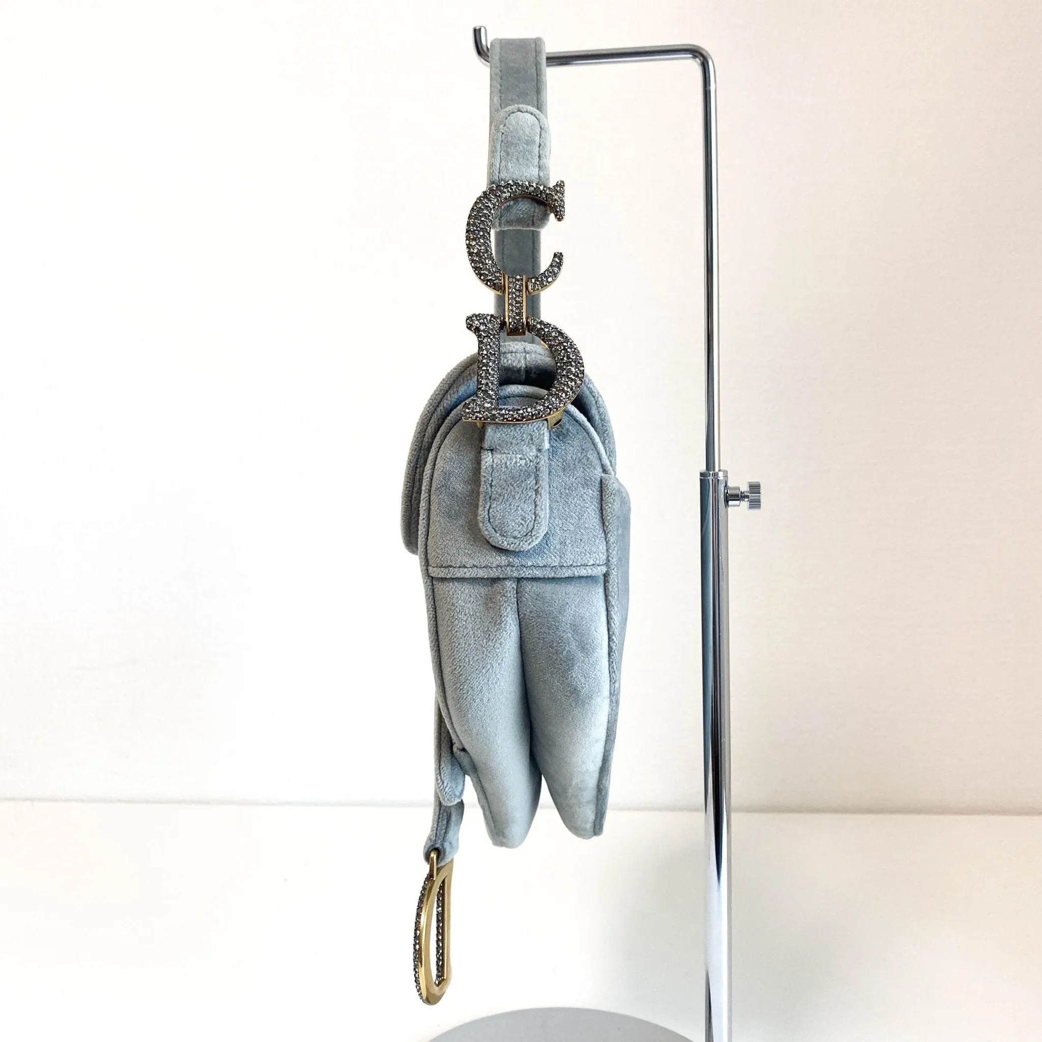 Saddle Mini Grey Suede Handle Bag