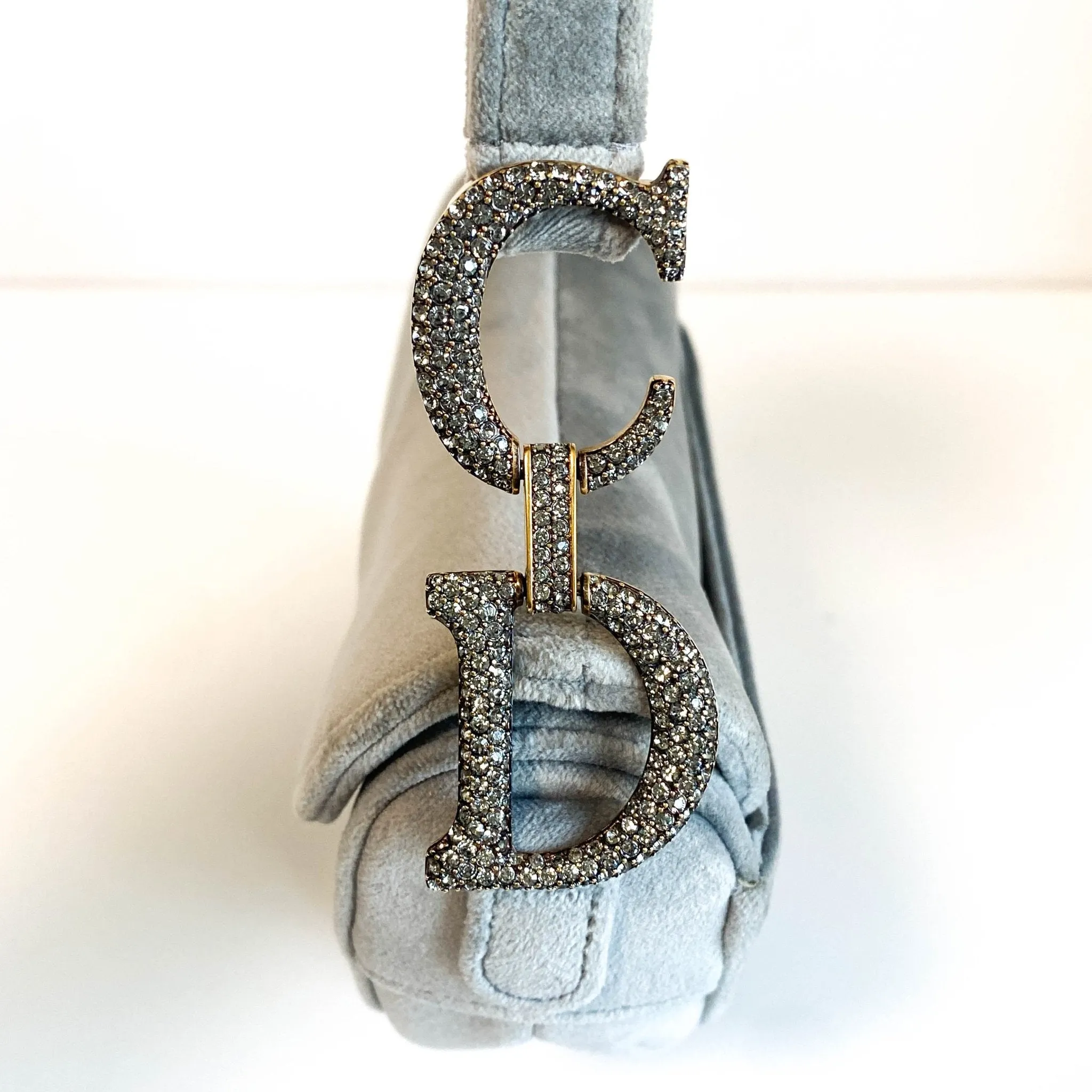 Saddle Mini Grey Suede Handle Bag