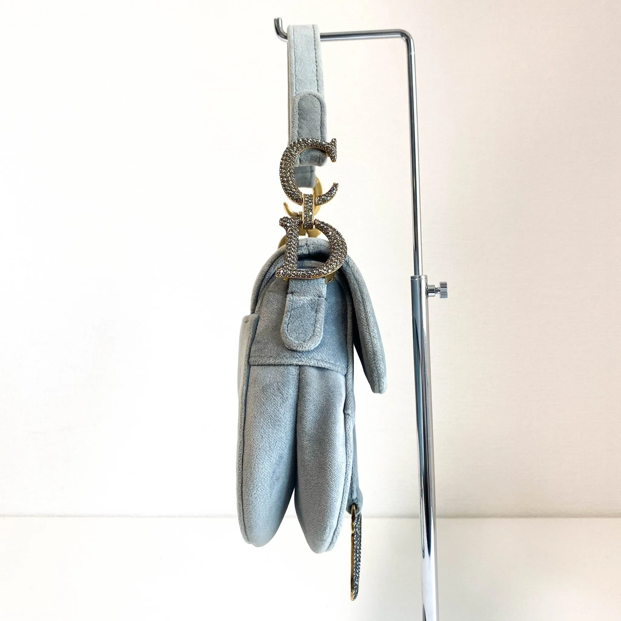Saddle Mini Grey Suede Handle Bag
