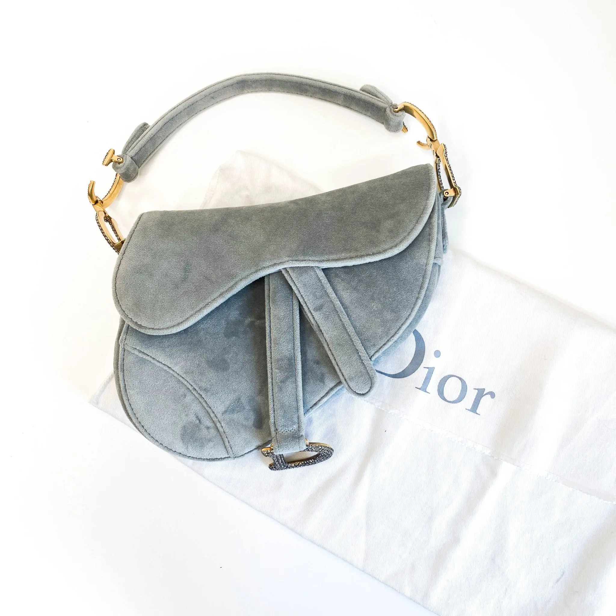 Saddle Mini Grey Suede Handle Bag