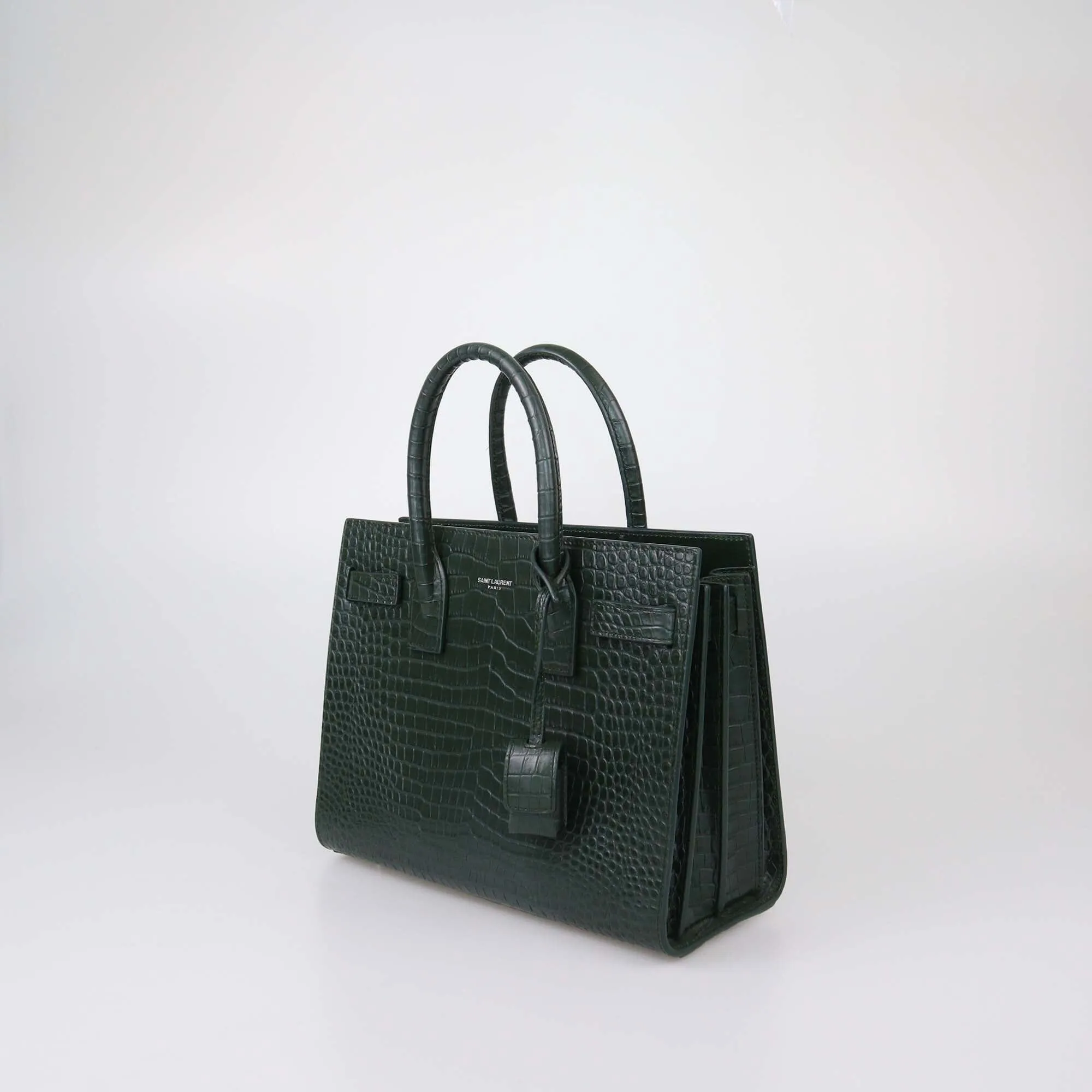 Saint Laurent Green Croc Embossed Baby Sac De Jour Tote