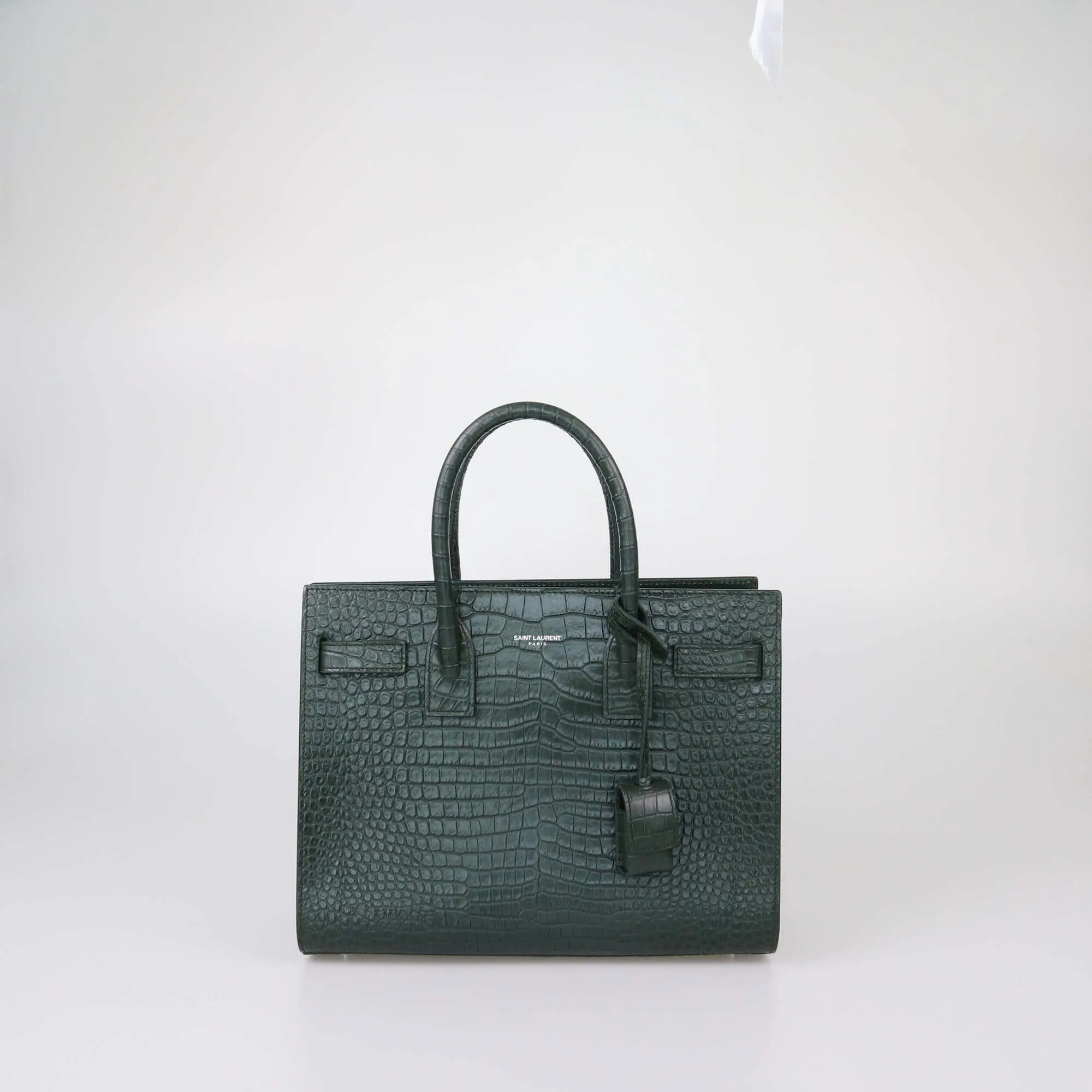 Saint Laurent Green Croc Embossed Baby Sac De Jour Tote