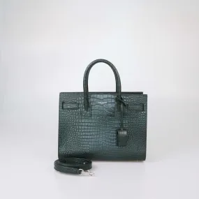 Saint Laurent Green Croc Embossed Baby Sac De Jour Tote