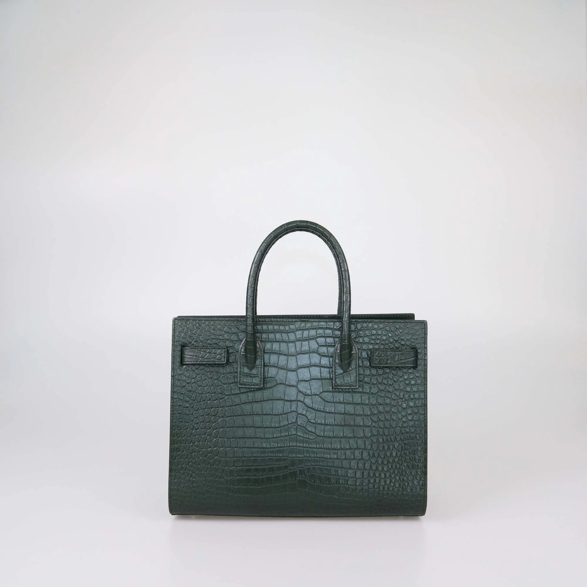 Saint Laurent Green Croc Embossed Baby Sac De Jour Tote