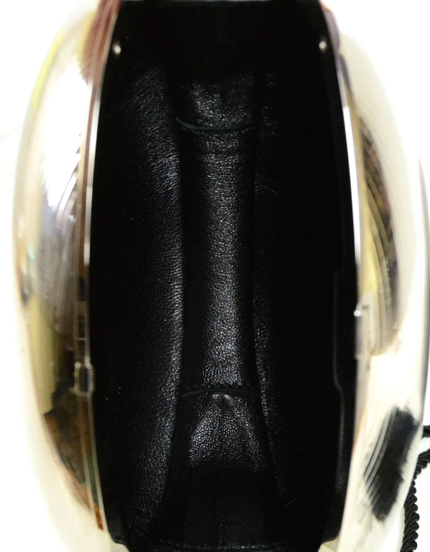 Saint Laurent Silver Monogram Hard Case Tassel Clutch Bag