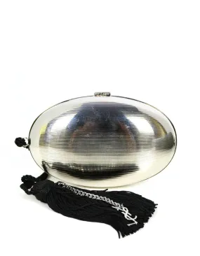 Saint Laurent Silver Monogram Hard Case Tassel Clutch Bag