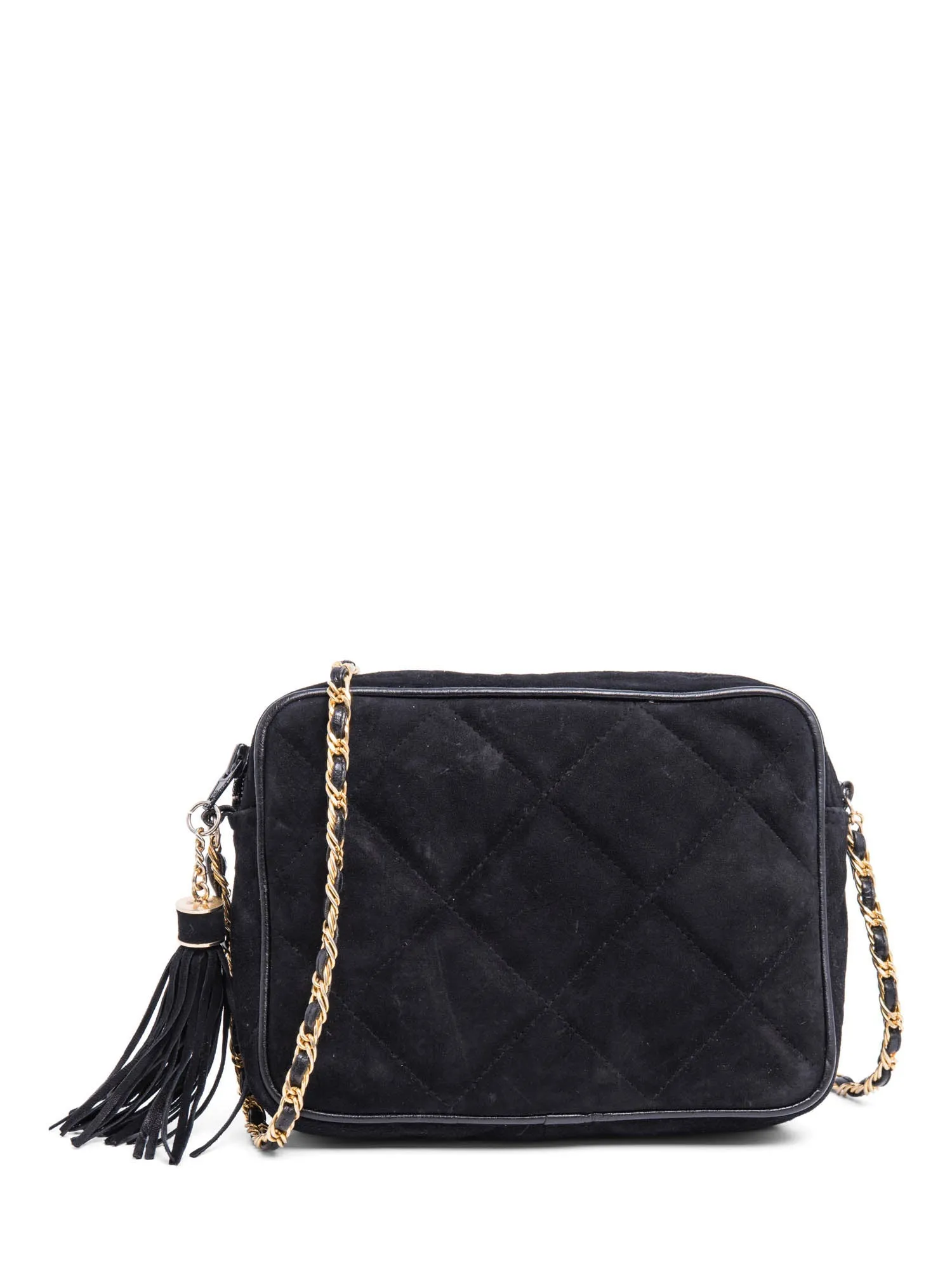 Saks Fifth Avenue Suede Quilted Tassel Messenger Bag Black