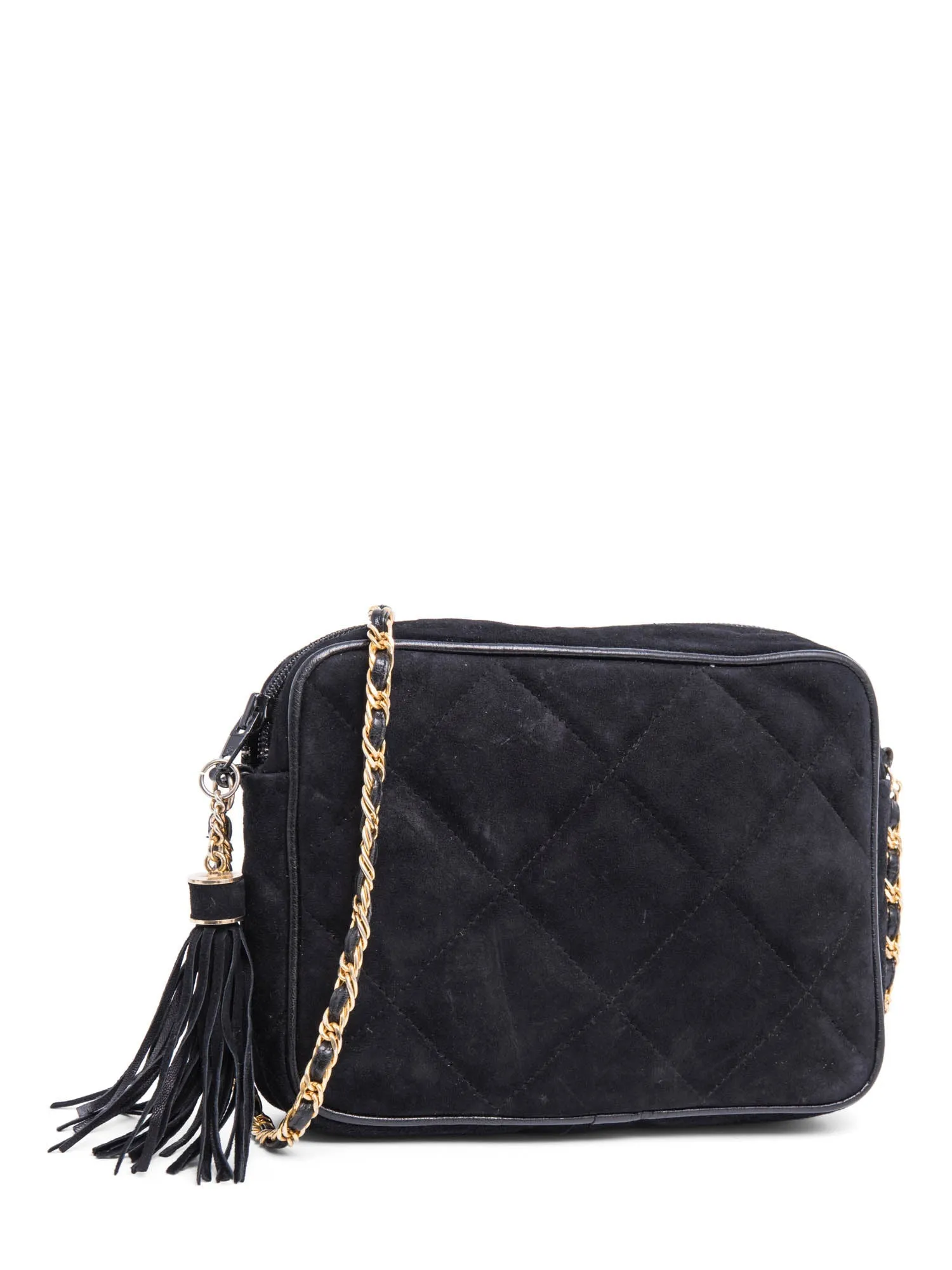Saks Fifth Avenue Suede Quilted Tassel Messenger Bag Black