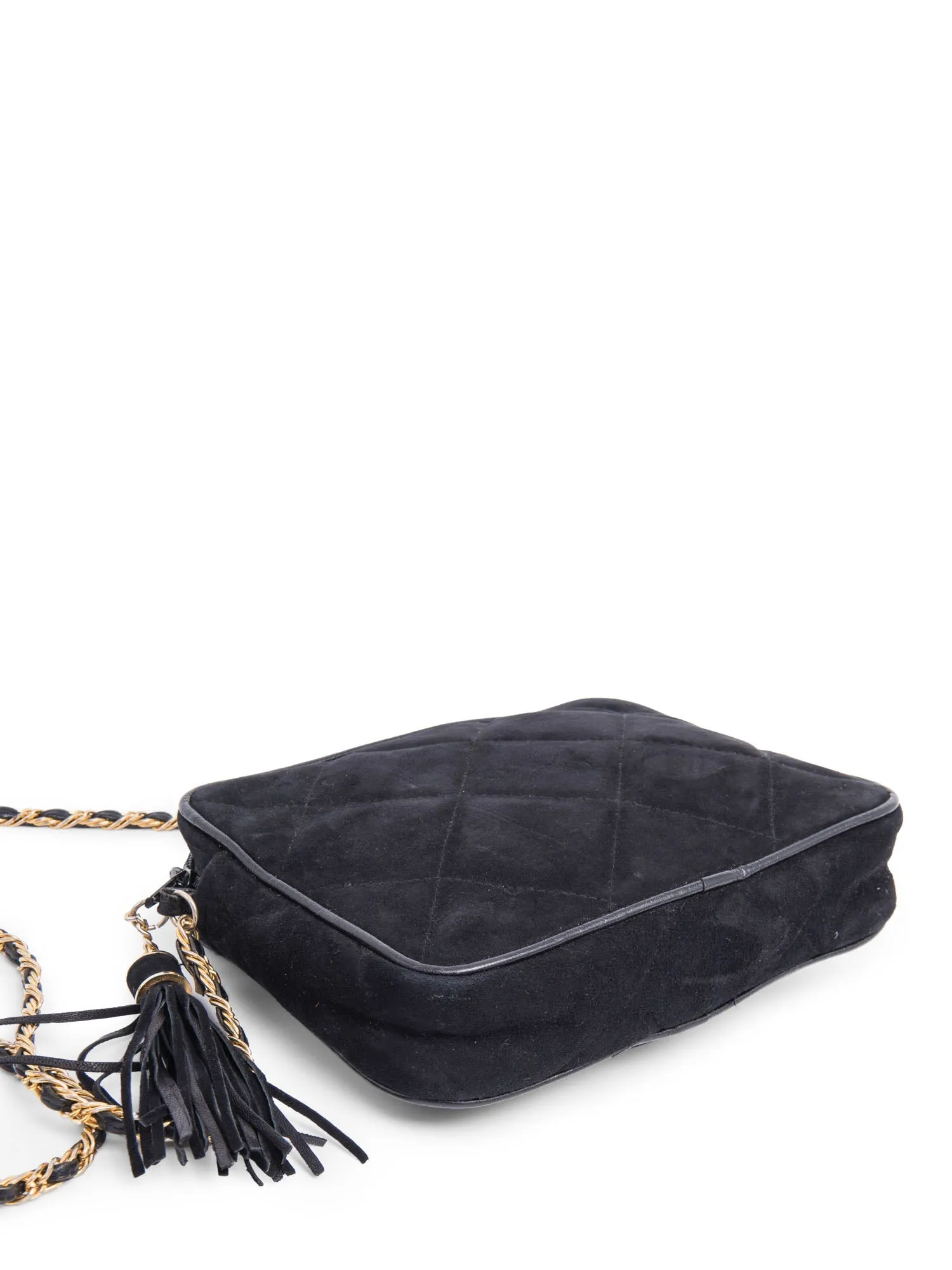 Saks Fifth Avenue Suede Quilted Tassel Messenger Bag Black