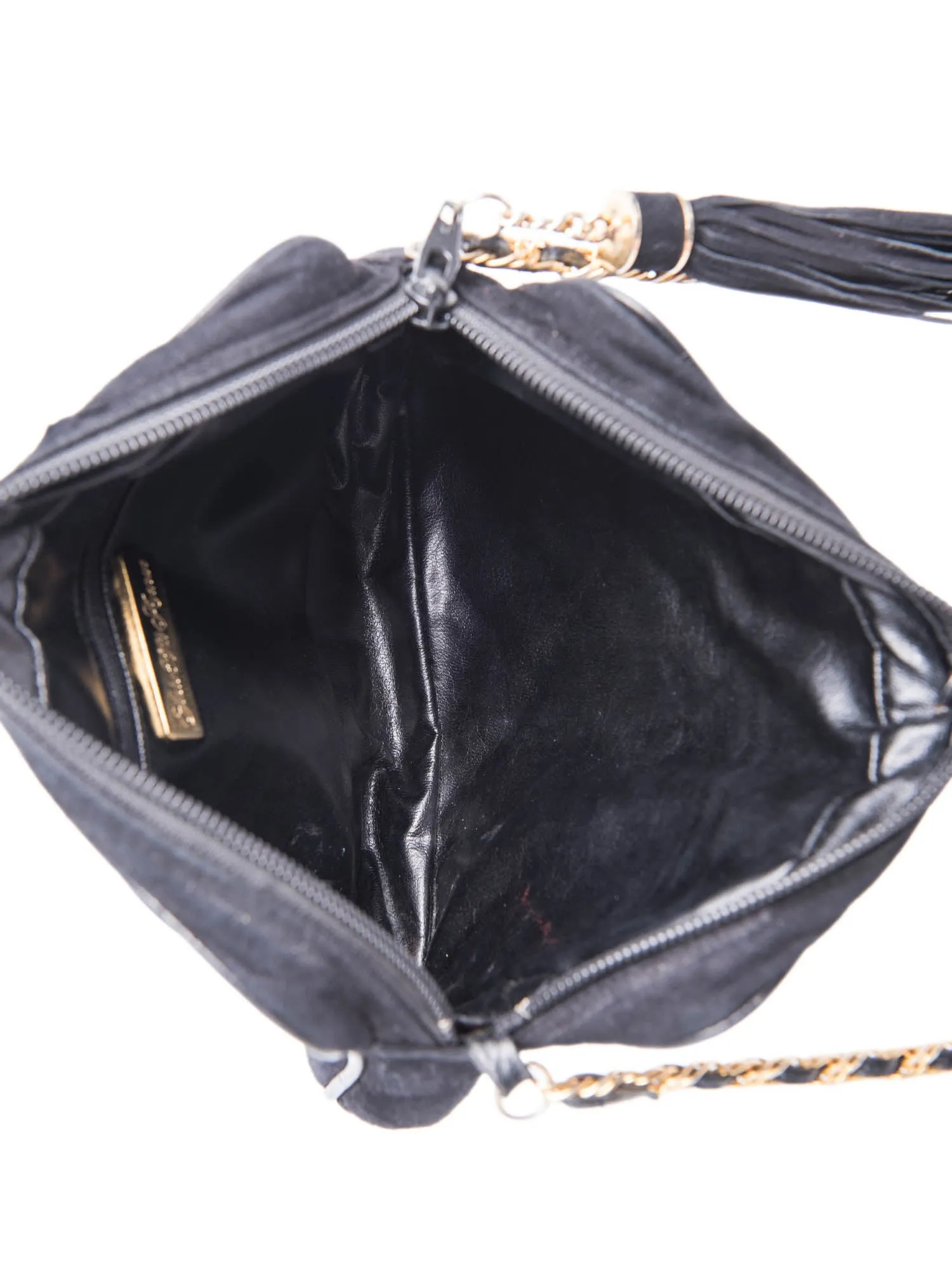 Saks Fifth Avenue Suede Quilted Tassel Messenger Bag Black