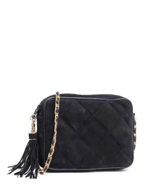Saks Fifth Avenue Suede Quilted Tassel Messenger Bag Black