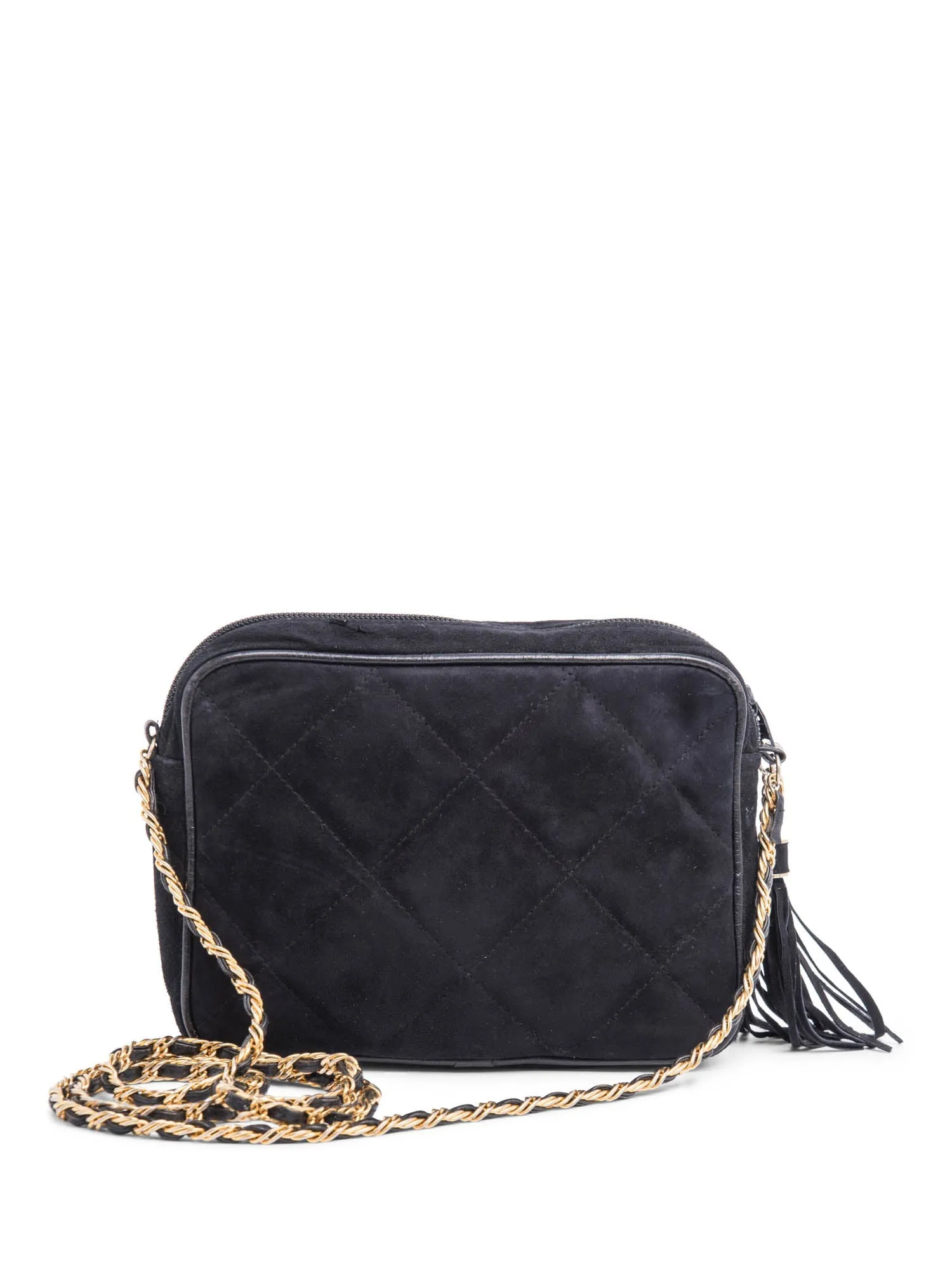 Saks Fifth Avenue Suede Quilted Tassel Messenger Bag Black