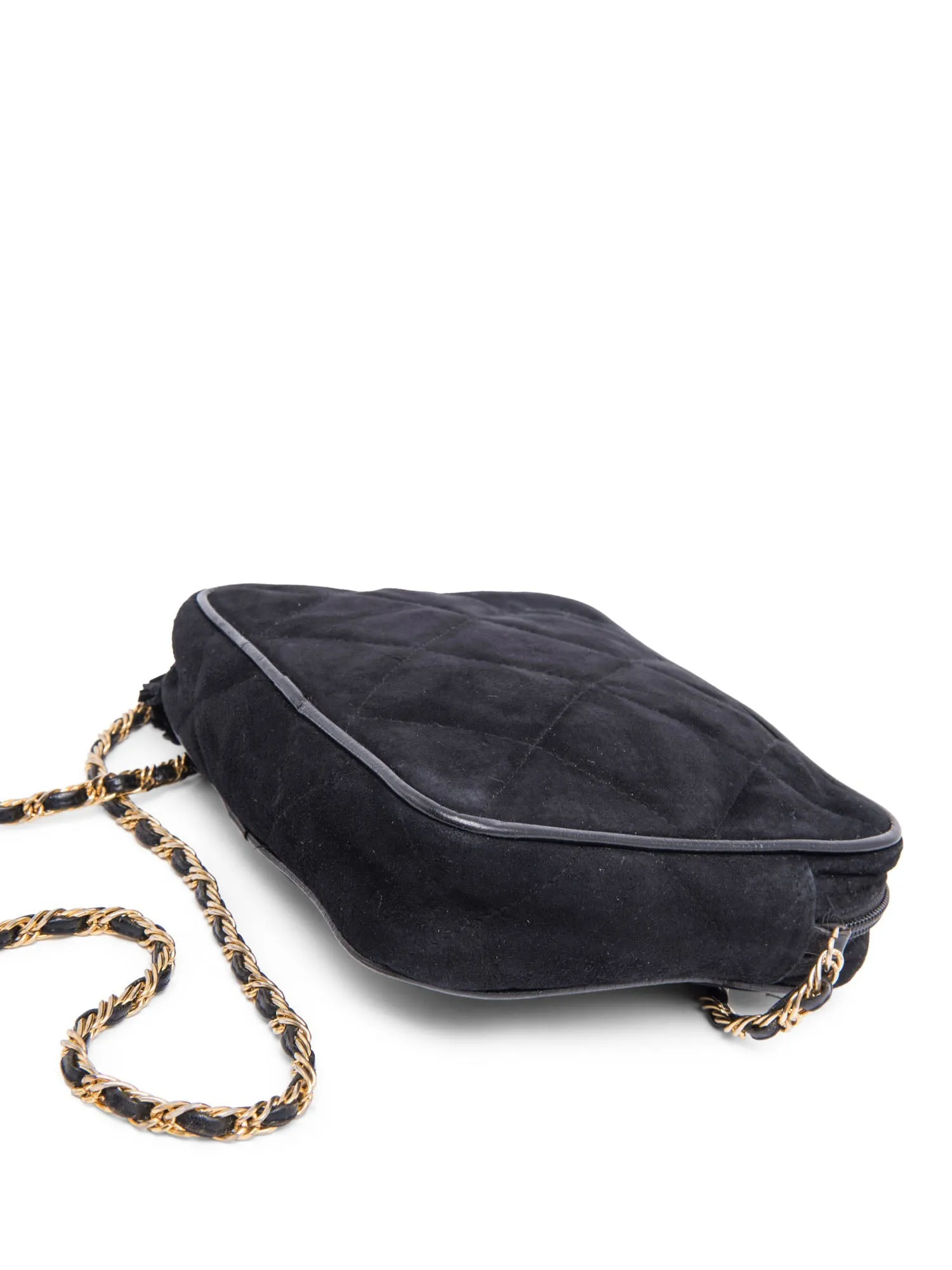 Saks Fifth Avenue Suede Quilted Tassel Messenger Bag Black