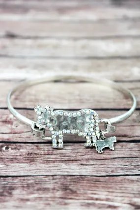 SALE! Iridescent Crystal Trimmed Burnished Silvertone Cow Bracelet
