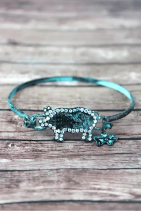SALE! Iridescent Crystal Trimmed Patina Pig Bracelet