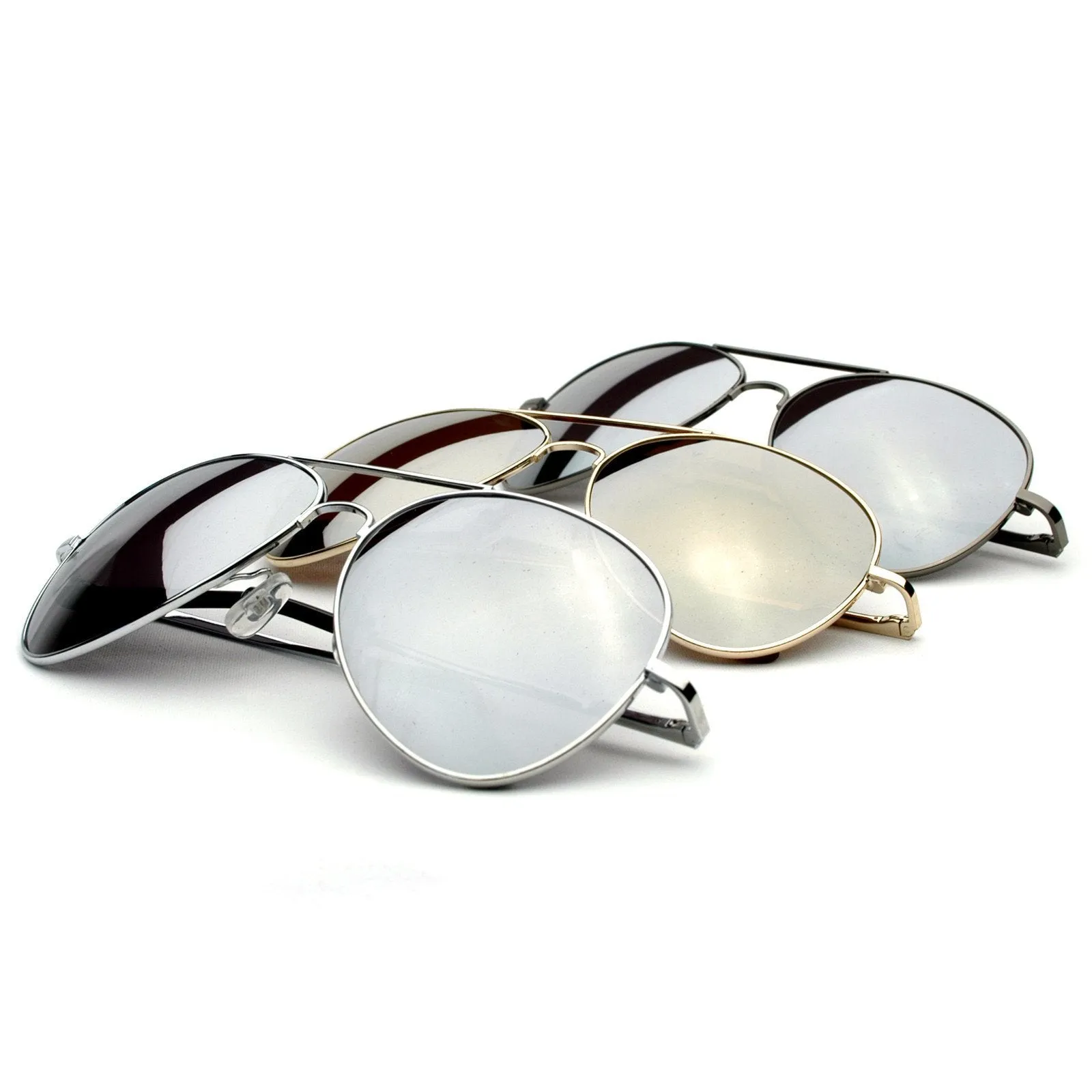 Sale Mirrored Lens Metal Aviator Sunglasses 1375 [3 Pack]