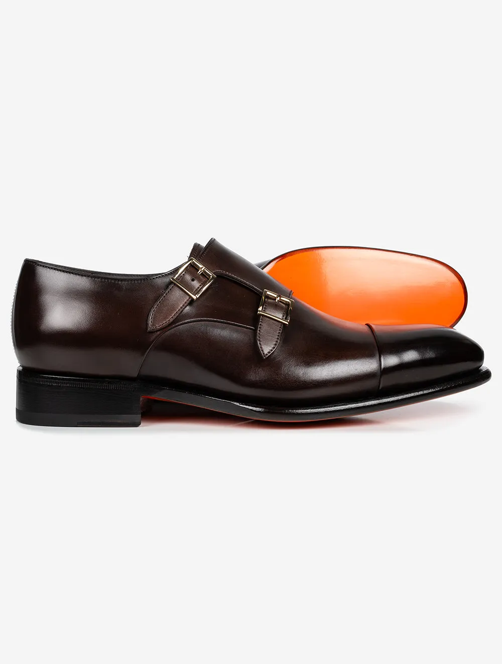 SANTONI Double Monk Shoe Dark Brown