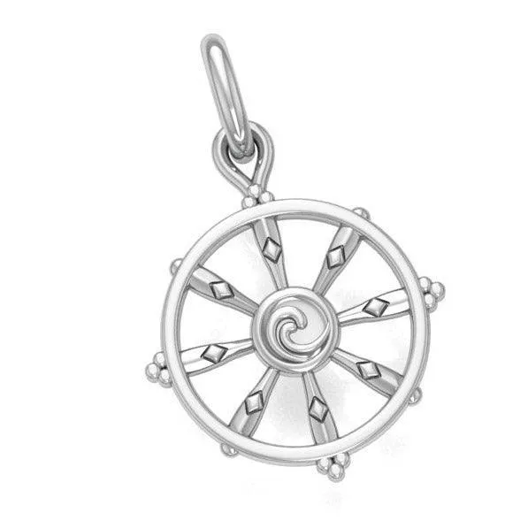 Ship Wheel with Wave Silver Charm