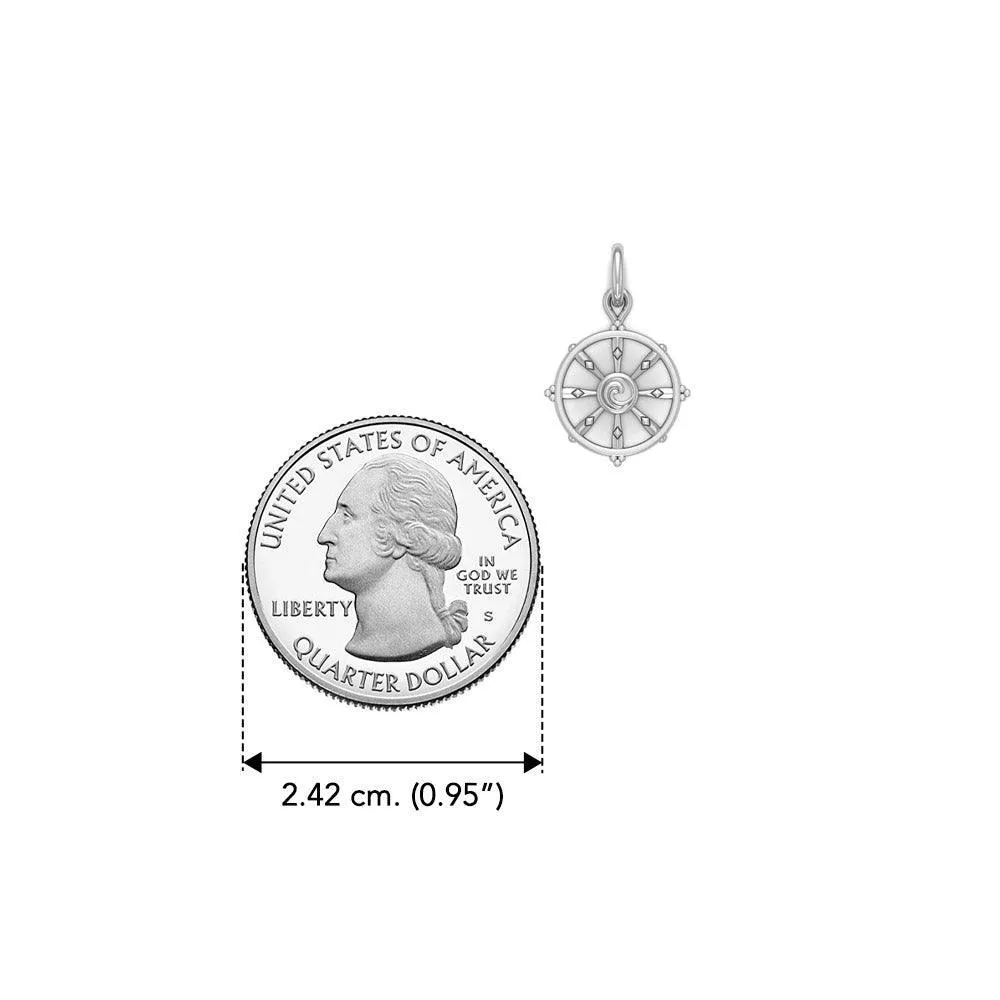 Ship Wheel with Wave Silver Charm