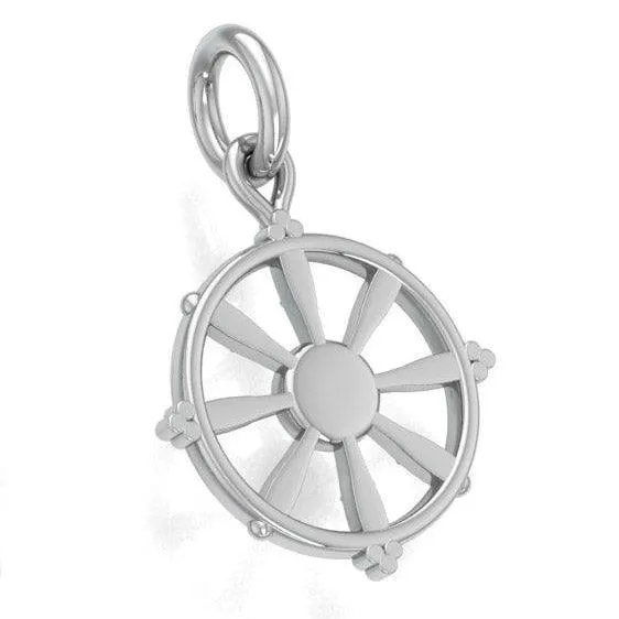 Ship Wheel with Wave Silver Charm