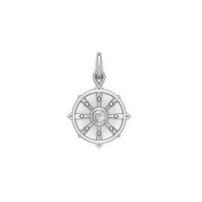 Ship Wheel with Wave Silver Charm