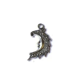 Silver Fancy Crescent Moon Face Charm