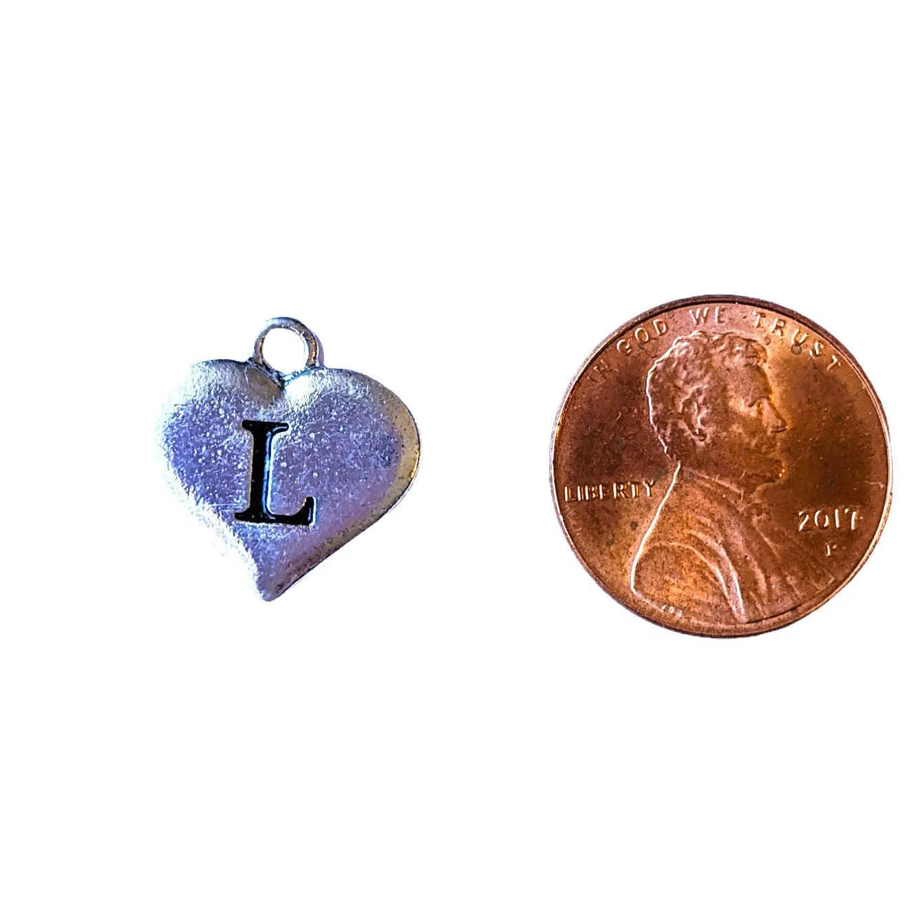 Silver Heart Initial Charm - Letter L