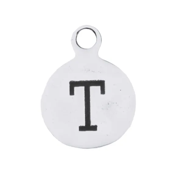 Silver Round Initial Charm - Letter T