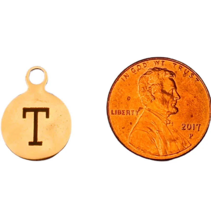 Silver Round Initial Charm - Letter T