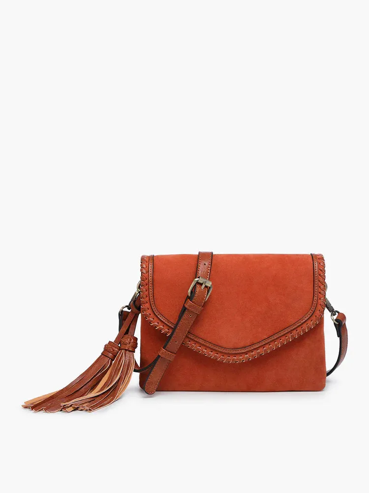 Sloane Suede Flapover Crossbody in Sienna