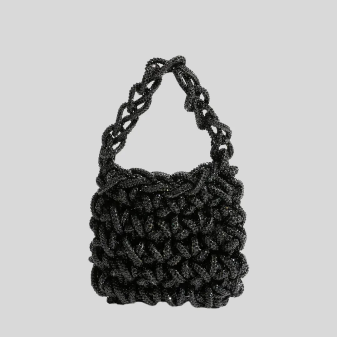 Sparkling Rhinestones Handbags - Silver - Black